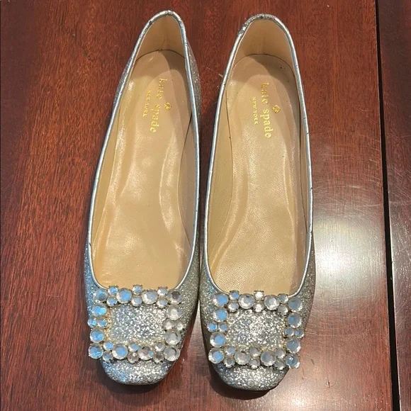 kate spade Shoes Kate Spade Silver Glitter Flats Poshmark